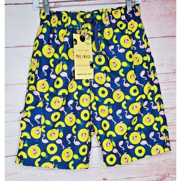 Authentic The Image 1998 Small Pineapple Pelican Graphic Drawstring Swim Shorts - Picture 1 of 12